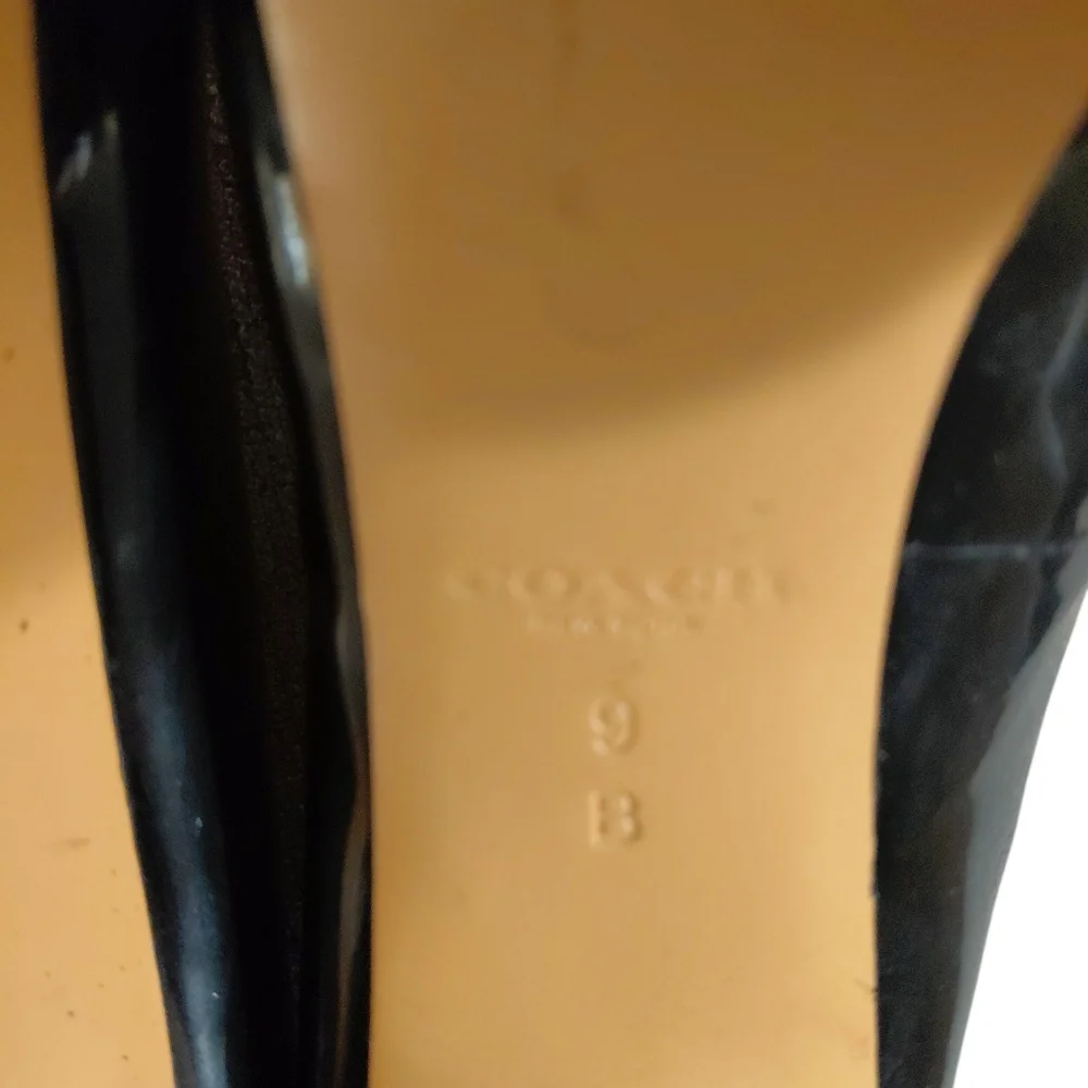 Coach Scarlet Peep-Toe Platform Pumps Black Patent Leather Heels Size 9 - Picture 10 of 15